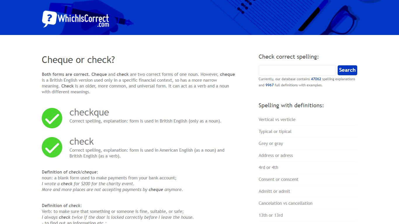 Cheque or check? - Spelling Which Is Correct How To Spell